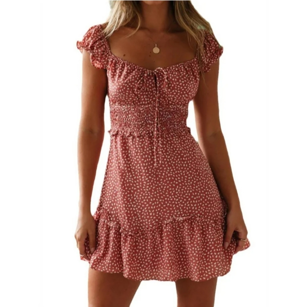 🍀 3/$35 🍀 Brick Red Ruffled Sundress with Cap Sleeves - Size Small